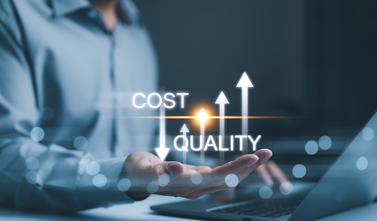 Cost reduction concept. Quality increase and cost optimization for products or services to improve and enhance company performance. Successful corporate strategy and management. Effective business,