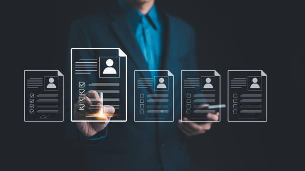 istock HR Human resource concept. businessman signing an e-document online employee evaluation form for employee recruitment or pass job assessment test. Recruit employees and job interview. resume document, 2061496417