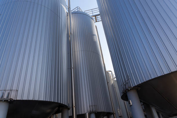istock Brewery silos or tanks typically use for storing barley or fermented beer. 2061496935