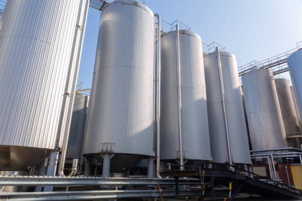 istock Brewery silos or tanks typically use for storing barley or fermented beer. 2061496936