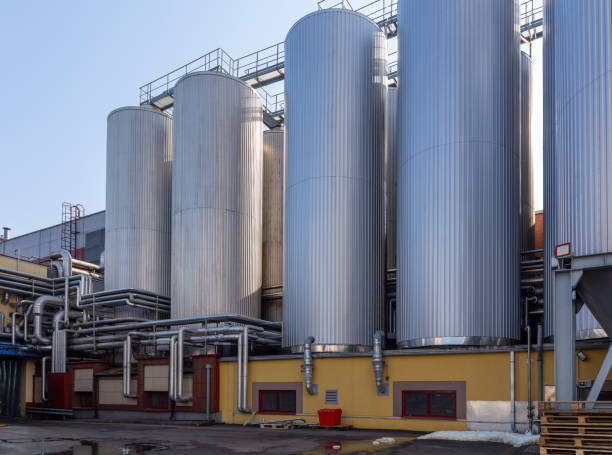 istock Brewery silos or tanks typically use for storing barley or fermented beer. 2061498960