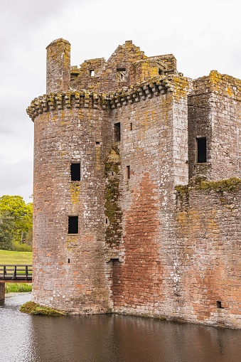 Caerlaverock Castle, Dumfries, Dumfries and Galloway, Scotland, Great Briton, United Kingdom. May 3, 2022. The 13th century ruins of Caerlaverock Castle.