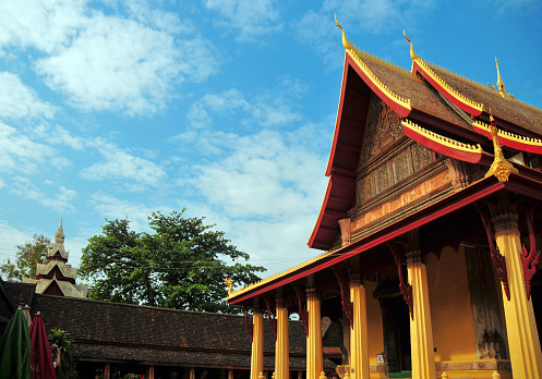 Vientiane, Laos: main building of Wat Si Saket Buddhist temple complex, the congregation hall (sim) - completed in 1824 under King Anouvong, designed in a combination Siamese and Laotian styles, it was the only temple left standing after the Siamese invasion of 1827-28. Lane Xang Avenue.