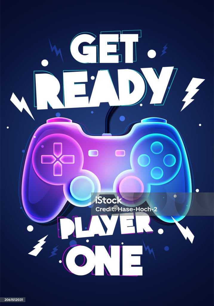 Get Ready One Get Ready Player One Phrase With Neon Colored Gamepad Stock ...