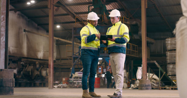 istock Tablet, logistics and man with manager for inventory management, distribution warehouse and digital checklist. Inspection, tech and people in storage facility, supply chain and quality assurance 2061516156