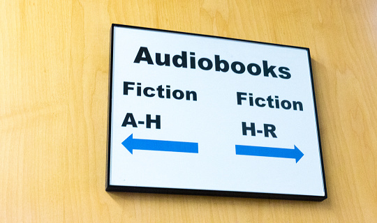 Sign on Library Shelves: Audiobooks Fiction