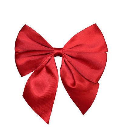 Red satin gift bow isolated cutout on white background