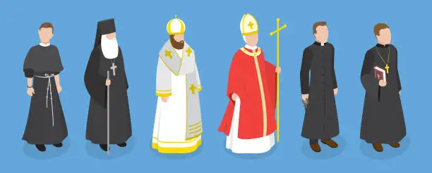 Vector illustration of 3D Isometric Flat Vector Set of Religious Leaders