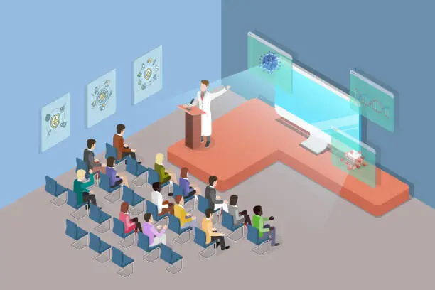 Vector illustration of 3D Isometric Flat Vector Conceptual Illustration of University Lecture