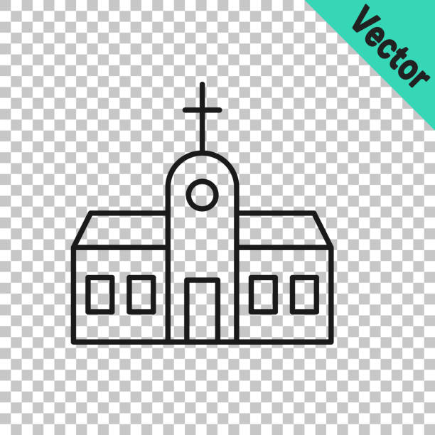 Black line Church building icon isolated on transparent background. Christian Church. Religion of church. Vector Black line Church building icon isolated on transparent background. Christian Church. Religion of church. Vector. chapel illustrations stock illustrations