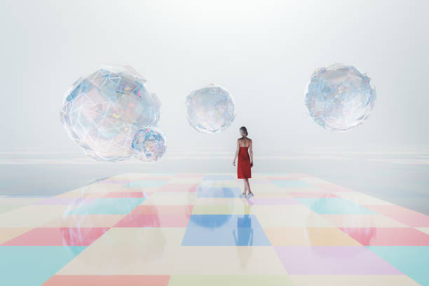 istock Young casual woman walking VR environment 2061752195