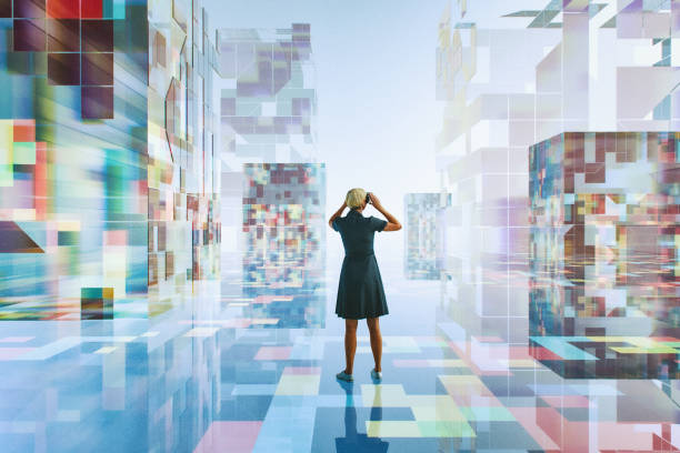 istock Woman standing in VR environment 2061752205