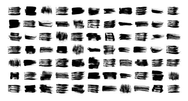 ilustrações de stock, clip art, desenhos animados e ícones de set of black grunge brush strokes - halftone pattern spotted distressed box