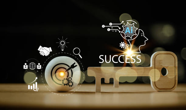 istock Ai key strategy idea, business goal concept. Wooden key unlock target icon. Artificial intelligence key success business planning, fund investment consultant. Marketing insight solution for leader 2061882484
