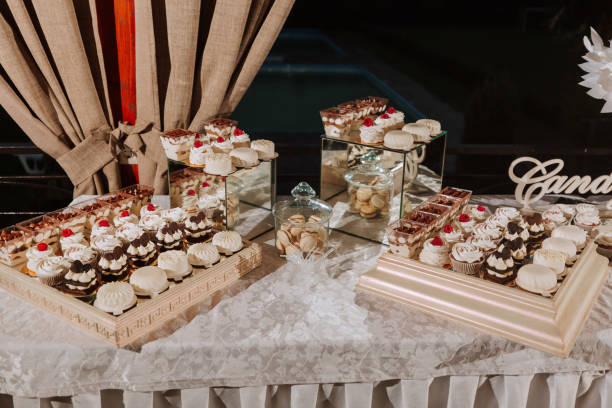 istock Festive dessert table with sweets. Wedding candy bar 2061907083