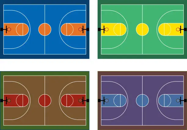 Vector illustration of basketball court view from above set