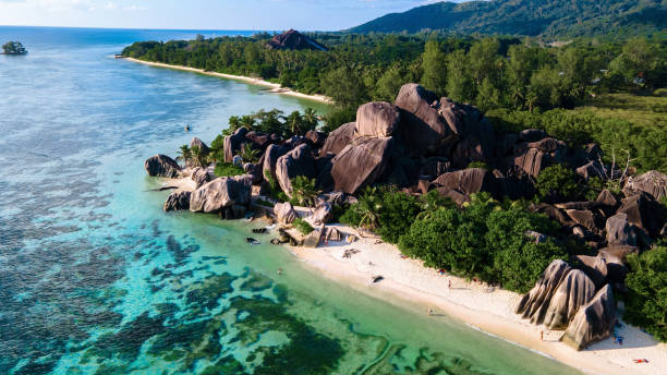 istock Top view drone Anse Source d'Argent beach, La Digue Seyshelles, tropical beach with granite stones 2061933328