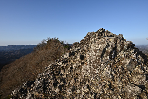 old cliff rock walls at Rotzo on the Asiago plateau Vicenza Veneto Italy
