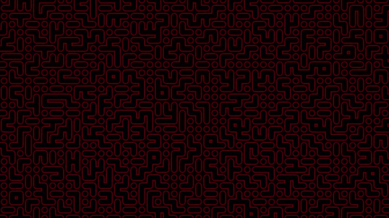 Electronic circuit board image loop black background with changing red right angle lines.