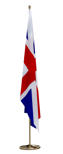 British flag on steel poles isolated, representing the United Kingdom with the iconic Union Jack symbol