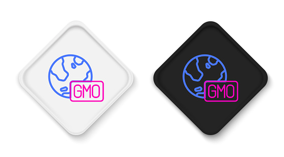 Line GMO icon isolated on white background. Genetically modified organism acronym. Dna food modification. Colorful outline concept. Vector.