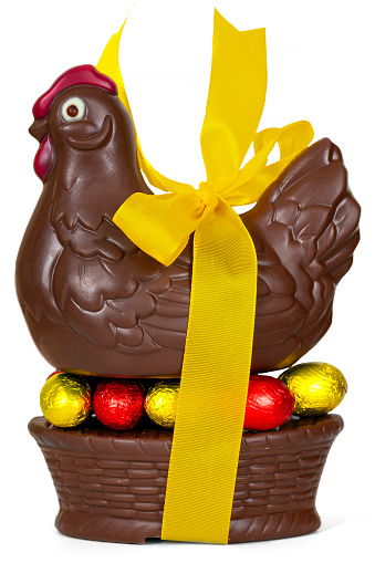 Chocolate Easter chicken isolated on white background
