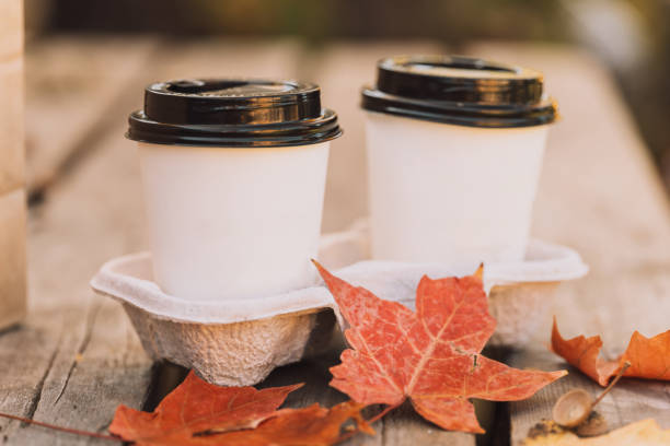 istock White cups with a hot drink with red maple leaves on a pallet 2062070047