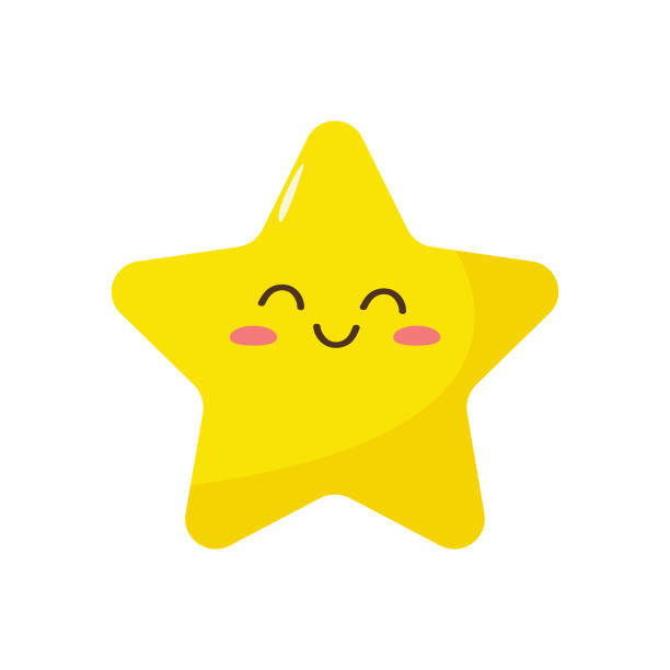 Smiling funny Kawaii star. Smiling funny Kawaii star. Yellow Kawaii star emoji. Isolated on a white background. Vector illustration in flat cartoon style. going to bed cartoon stock illustrations