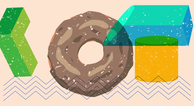 Risograph Doughnut with geometric shapes animation.