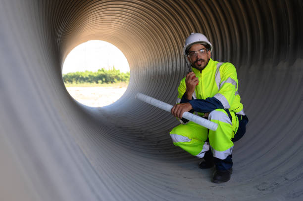 istock Smart engineer with safety suit holding walkie-talkie inspecting large power system pipeline. 2062214745