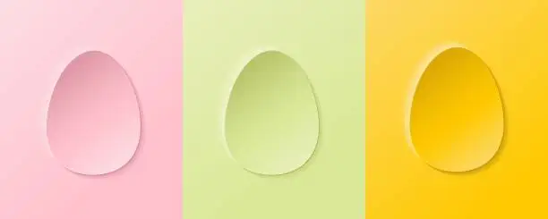 Vector illustration of A set of 3D egg-shaped frames on a pastel background. Collection of geometric backgrounds for cosmetic product. Elements for design.
