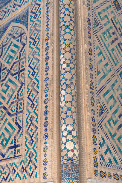 Architectural details of Bibi-Khanym Mosque in Samarkand, Uzbekistan. Background image with mosaic