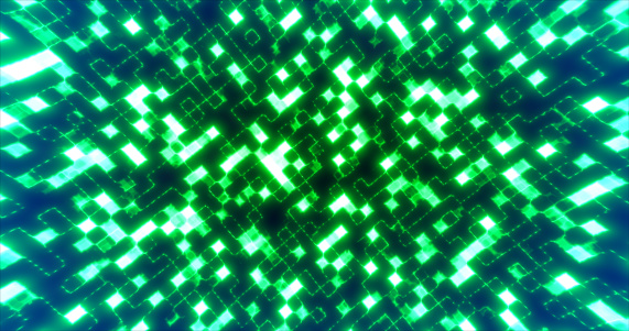 Green energy glowing blocks digital futuristic squares computer bright background.