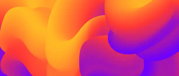 Vector illustration of Creative yellow orange purple fluid gradient background. Wavy curved 3d flow poster wallpaper. Liquid wave backdrop. Bright color template for presentation, banner, flyer, booklet. Vector illustration