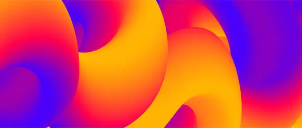 Vector illustration of Creative orange red purple fluid gradient background. Wavy curve 3d flow poster wallpaper. Liquid wave backdrop. Bright hot color template for presentation, banner, flyer, booklet. Vector illustration