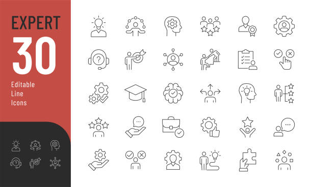stockillustraties, clipart, cartoons en iconen met expert line editable icons set. - deskundigheid