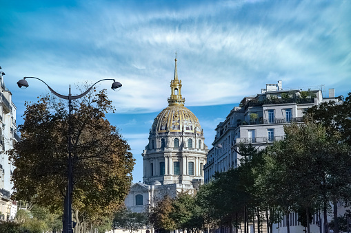 Paris, the Invalides dome, beautiful monument in the 7e arrondissement