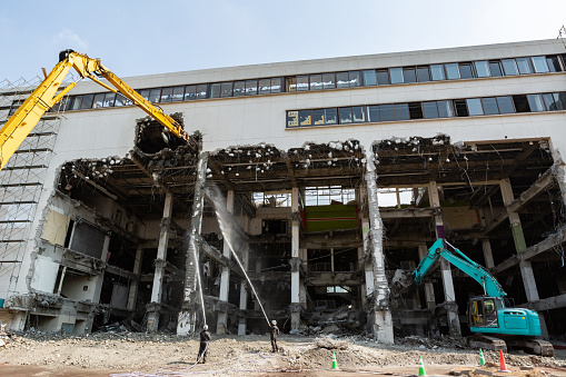 The wreckage of a collapsed building after the earthquake