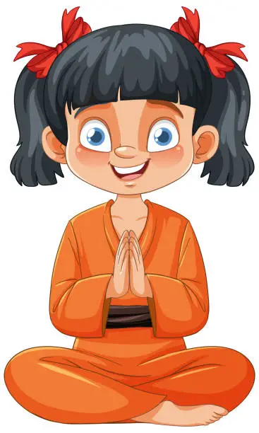 Vector illustration of Cartoon girl meditating with a joyful expression