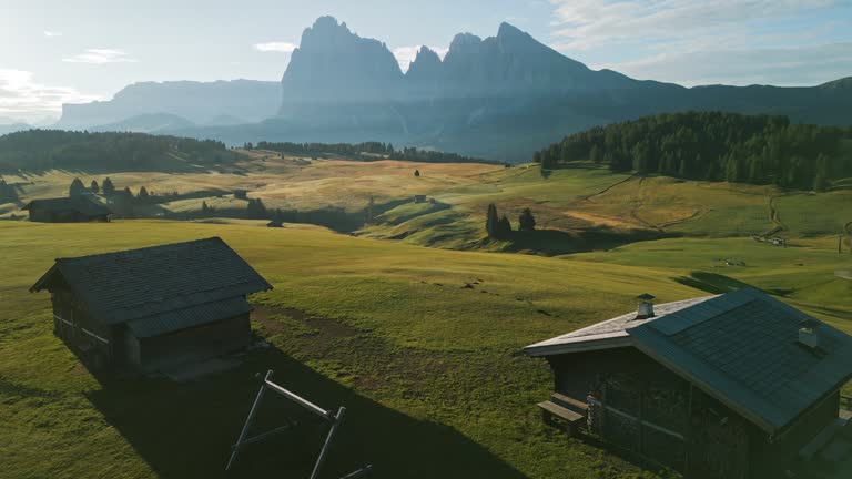 Aerial view of  Alpe di Suisi in Dolomites