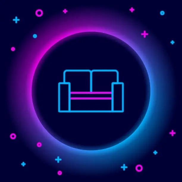 Vector illustration of Glowing neon line Cinema chair icon isolated on black background. Colorful outline concept. Vector