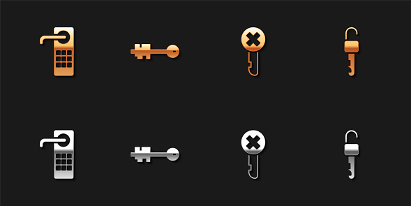 Set Digital door lock, Old key, Wrong and Unlocked icon. Vector.