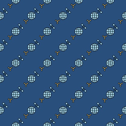 Space Based Nukes with Earth and Satellite vector concept colored seamless pattern