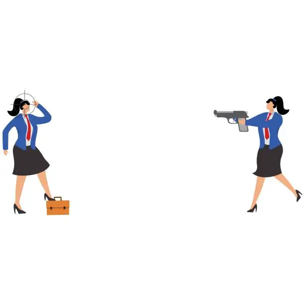 Vector illustration of Businesman standing in the crosshairs center rifle gun sight