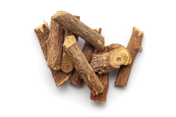 istock Dry Organic Liquorice or Mulethi (Glycyrrhiza glabra), isolated on a white background. 2062418137