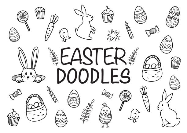 Easter doodles hand drawn icons Easter doodles hand drawn icons. Vector illustration easter cake stock illustrations