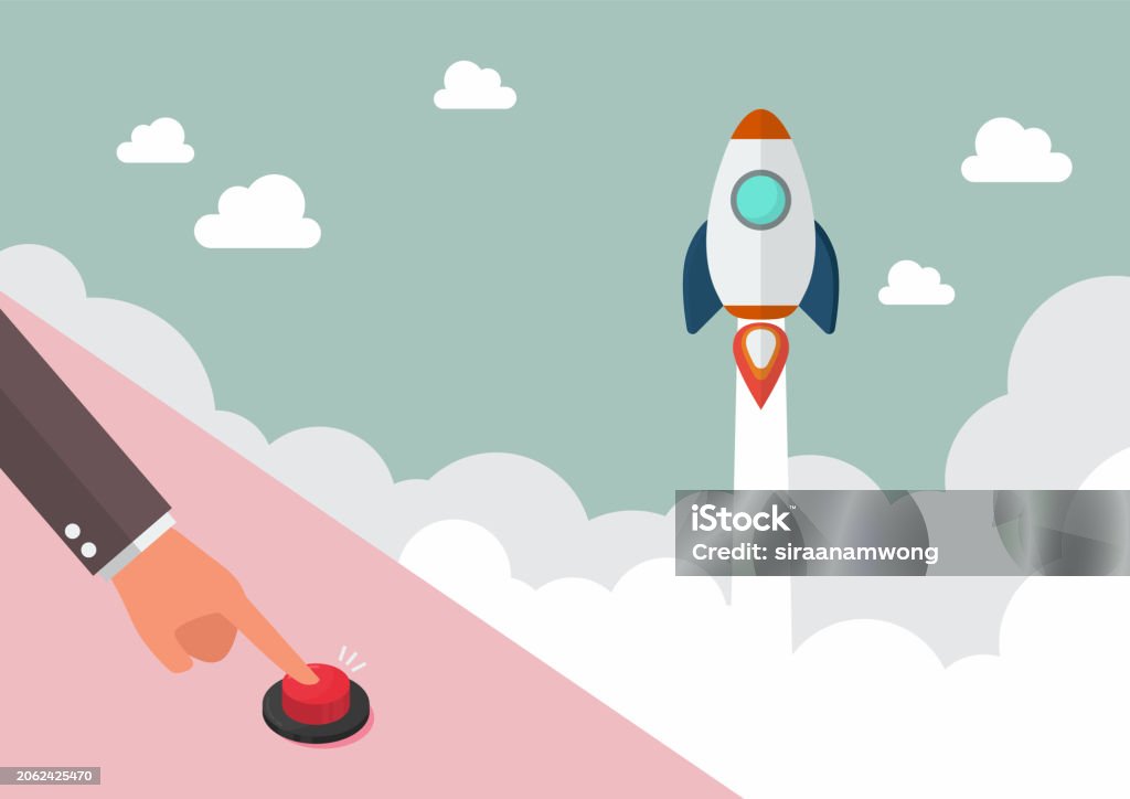 Pushing With Rockets Businessman Hand Pushing Red Button To Launch A Rocket Stock ...