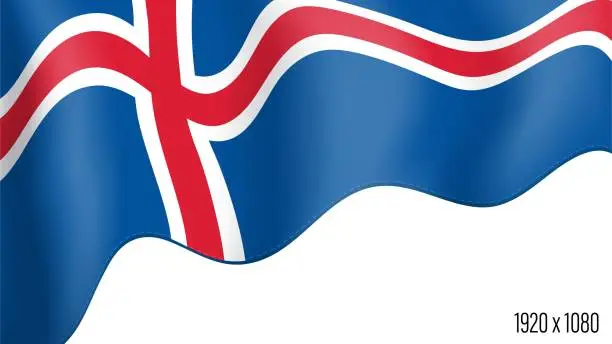Vector illustration of Iceland country flag realistic independence day background. Icelandic commonwealth banner in motion waving, fluttering in wind. Festive patriotic HD format template for independence day