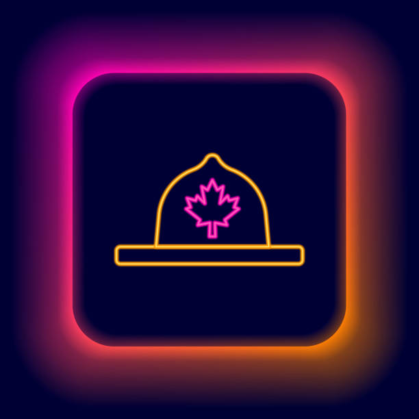 Glowing neon line Canadian ranger hat uniform icon isolated on black background. Colorful outline concept. Vector Glowing neon line Canadian ranger hat uniform icon isolated on black background. Colorful outline concept. Vector. rcmp stock illustrations