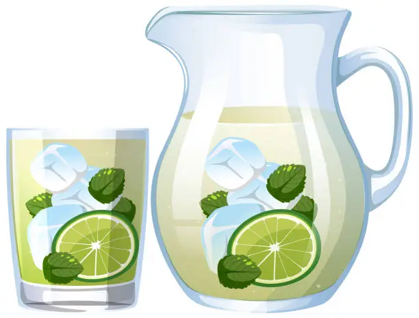 Vector illustration of Vector illustration of lemonade with ice and mint